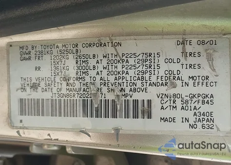 2002 Toyota 4Runner Sr5 V6 from USA, damaged, VIN JT3GN86R720223471